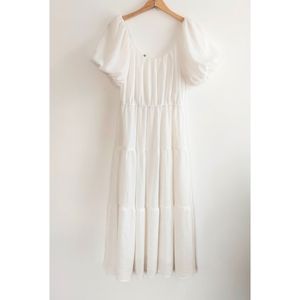 ASTR the Label Tiered Puff Sleeve Dress, White Sz M